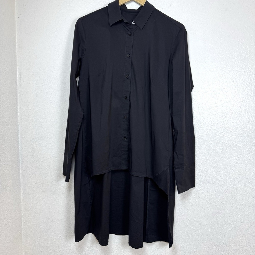 European Culture Royal Dye High Low Button Up Shirt Women's Large Black Modern